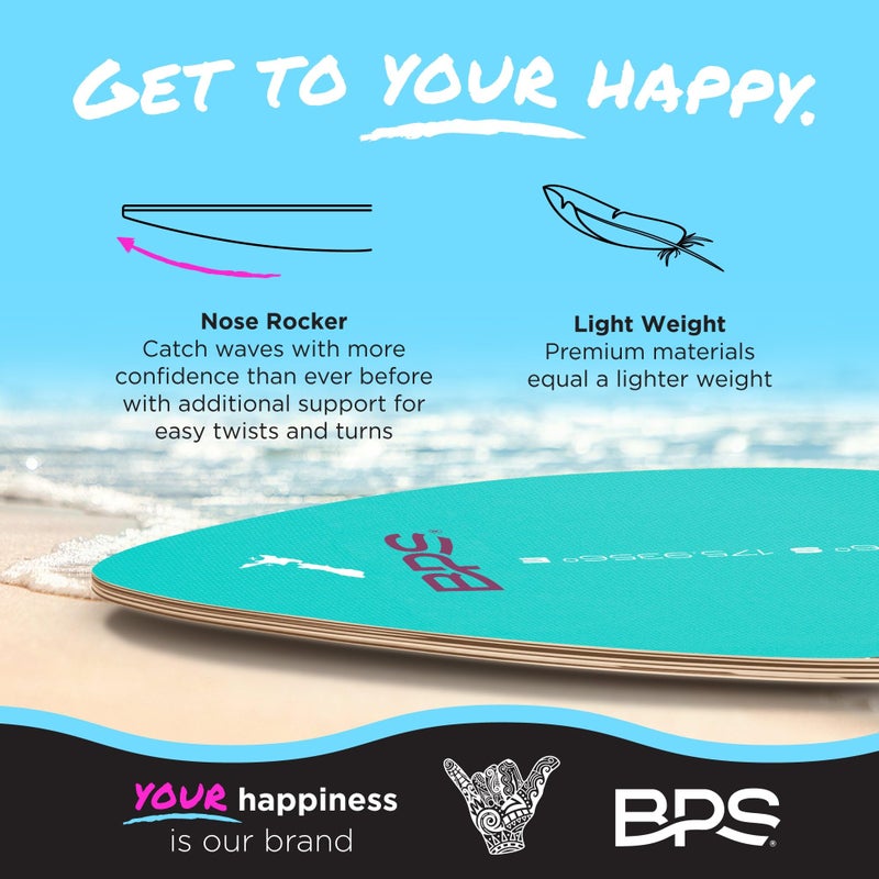 BPS لوح سكيمنغ BPS 'شاكه' 35 بوصة - لوح خشبي مطلي بلمعان عالي مع وسادات EVA - لا حاجة للشمع - لوح سكيمنغ للبالغين والأطفال - لوح سكيمنغ متوسط (أزرق فوسفوري) - Image 5